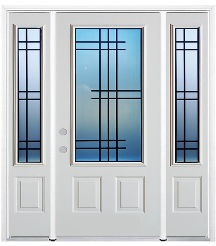 Prehung Single Door with Double Sidelites Entry Door System White